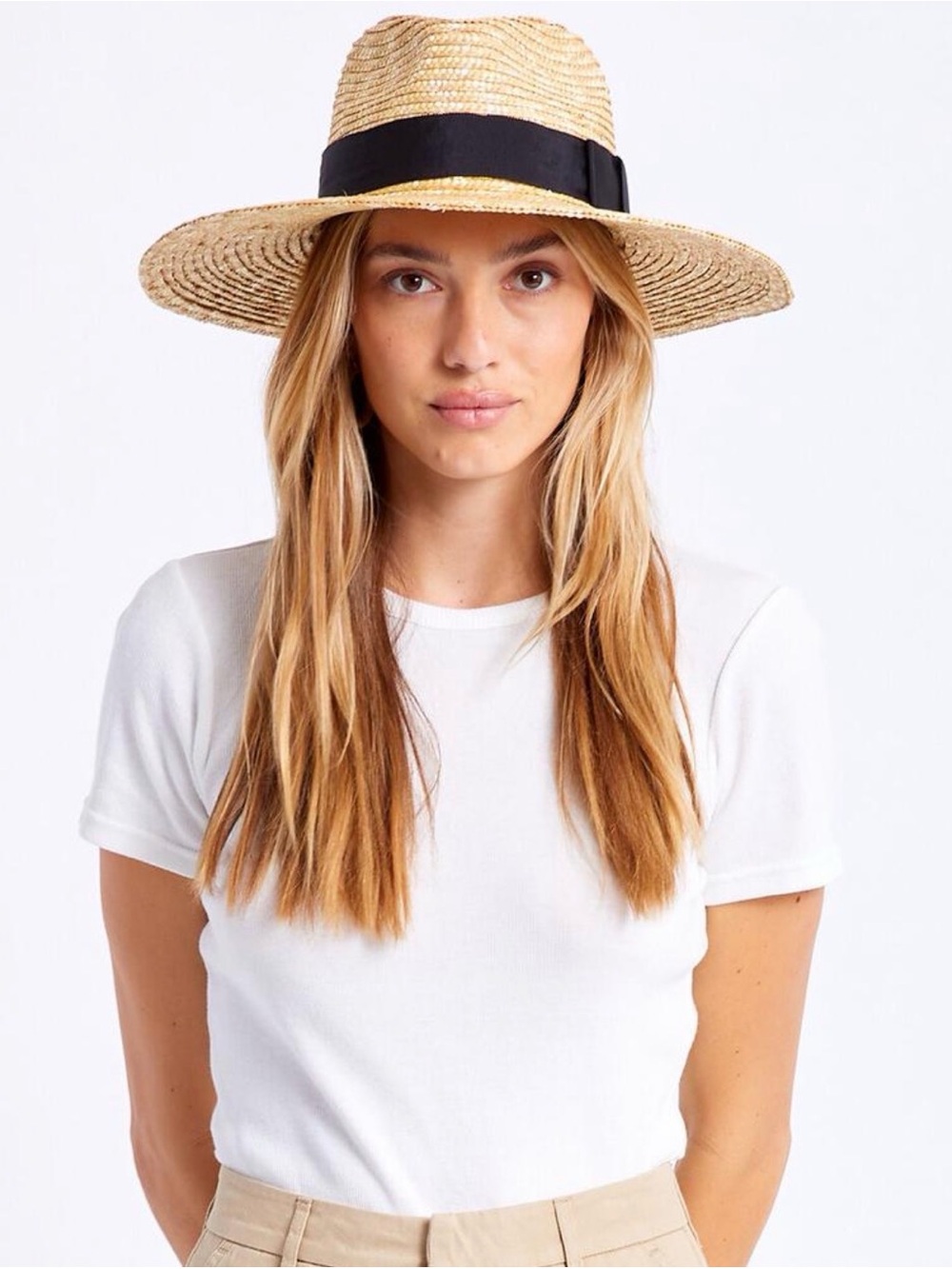 Brixton Natural Straw Boater Hat with Black Band